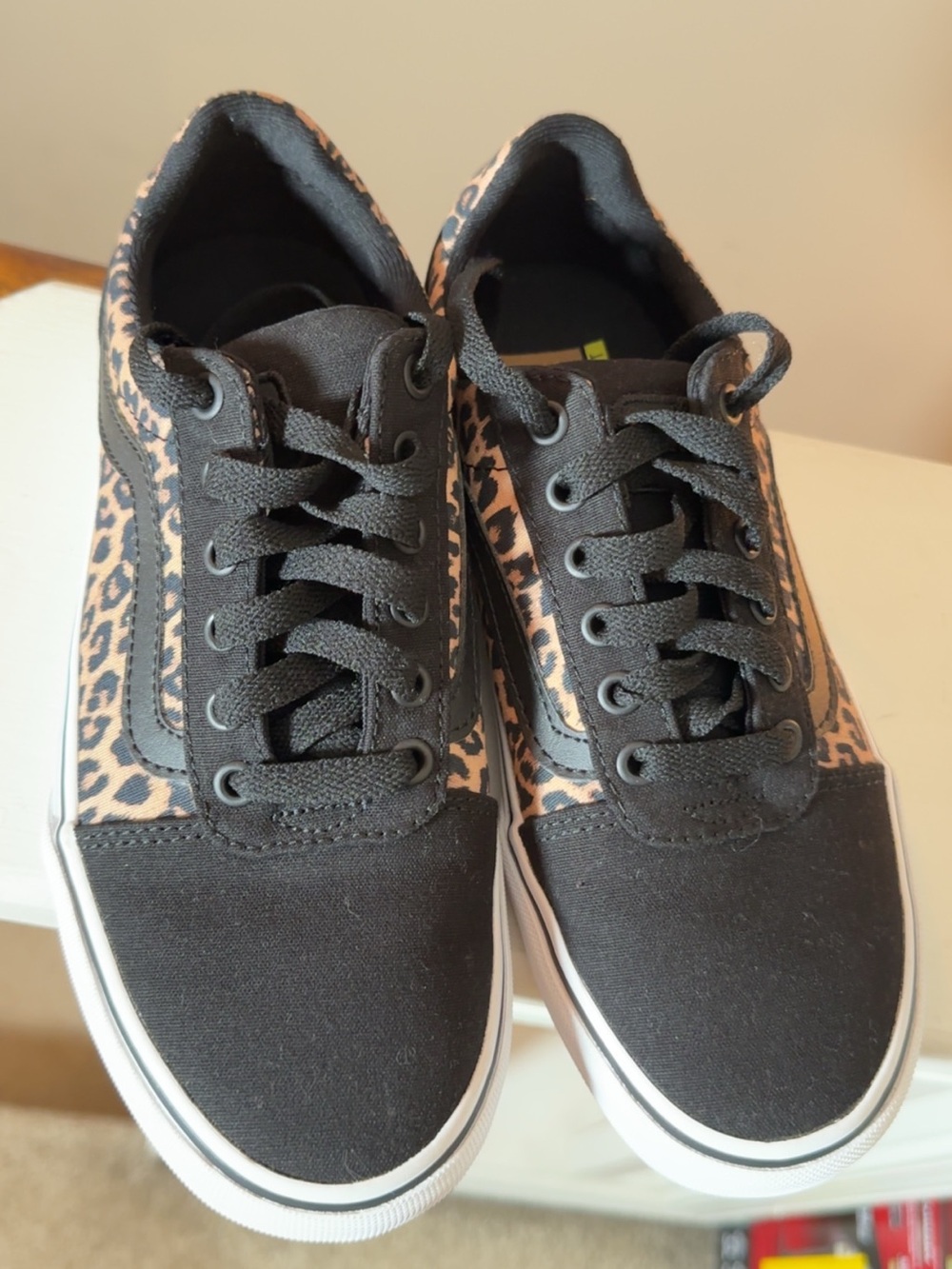 Vans Black and Leopard Print Low-Top Sneakers - Picture 3 of 6